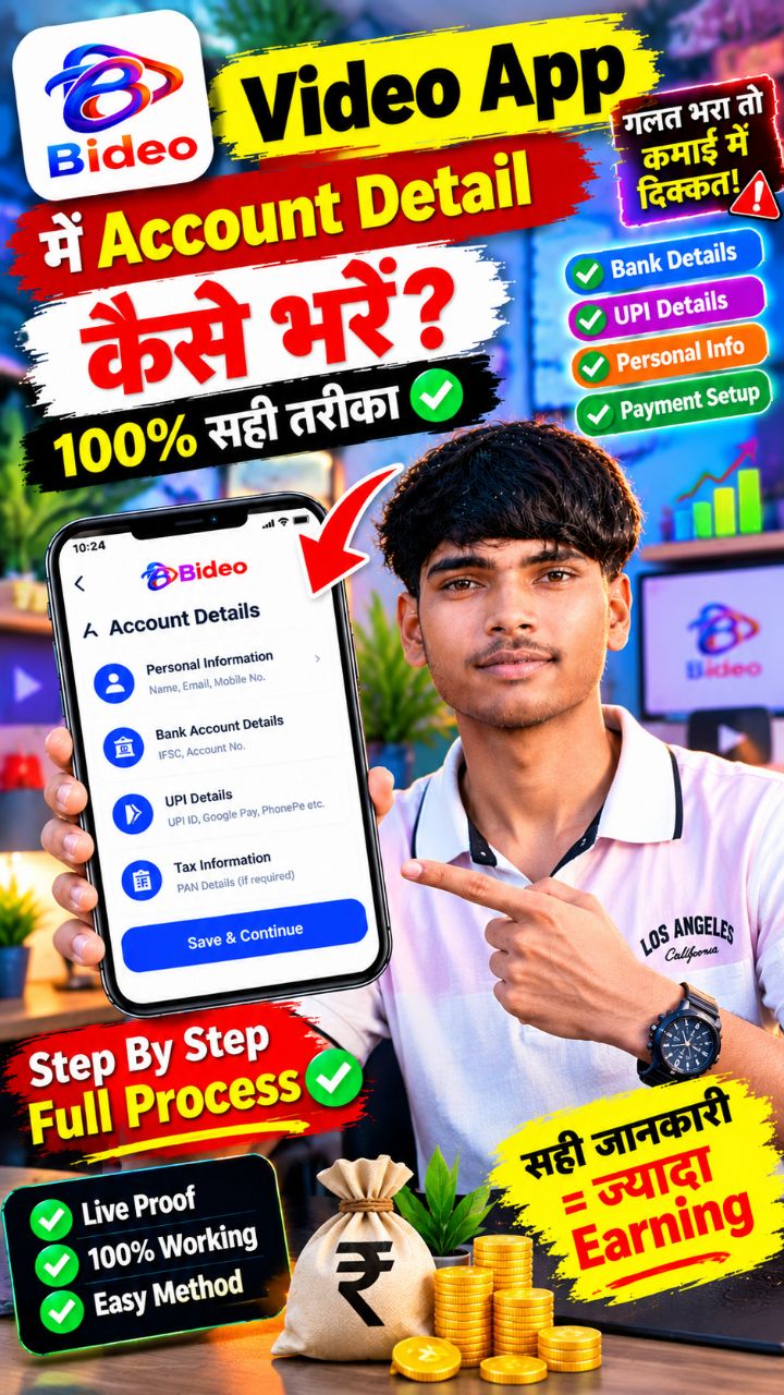 Bideo App में Account Details कैसे भरें? 😱 | Bank, UPI & Payment Setup पूरा Process