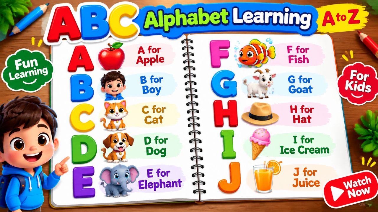 ABC Alphabet Learning A to Z | A for Apple 🍎 B for Boy | Kids Learning Video | KidSpark India