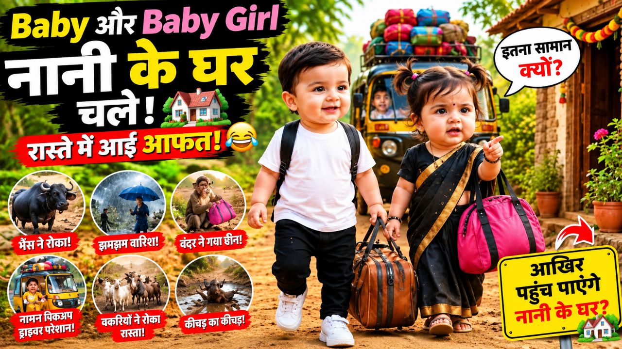 Baby और बहू नानी के घर चले 😍 | रास्ते में आई आफत 😂 | Full Comedy Hindi Story