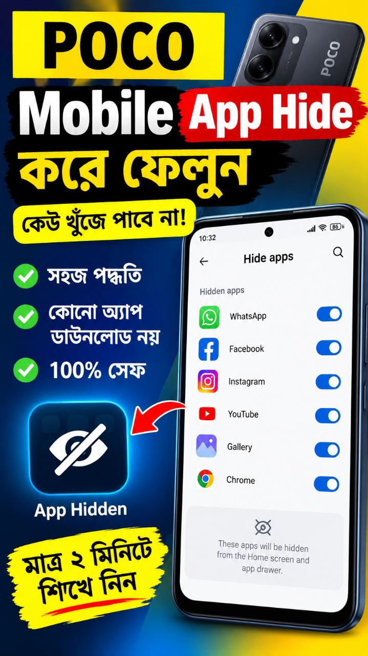 POCO Mobile এ App Hide করুন 🔥 | App Hide Setting | বাংলা Tutorial