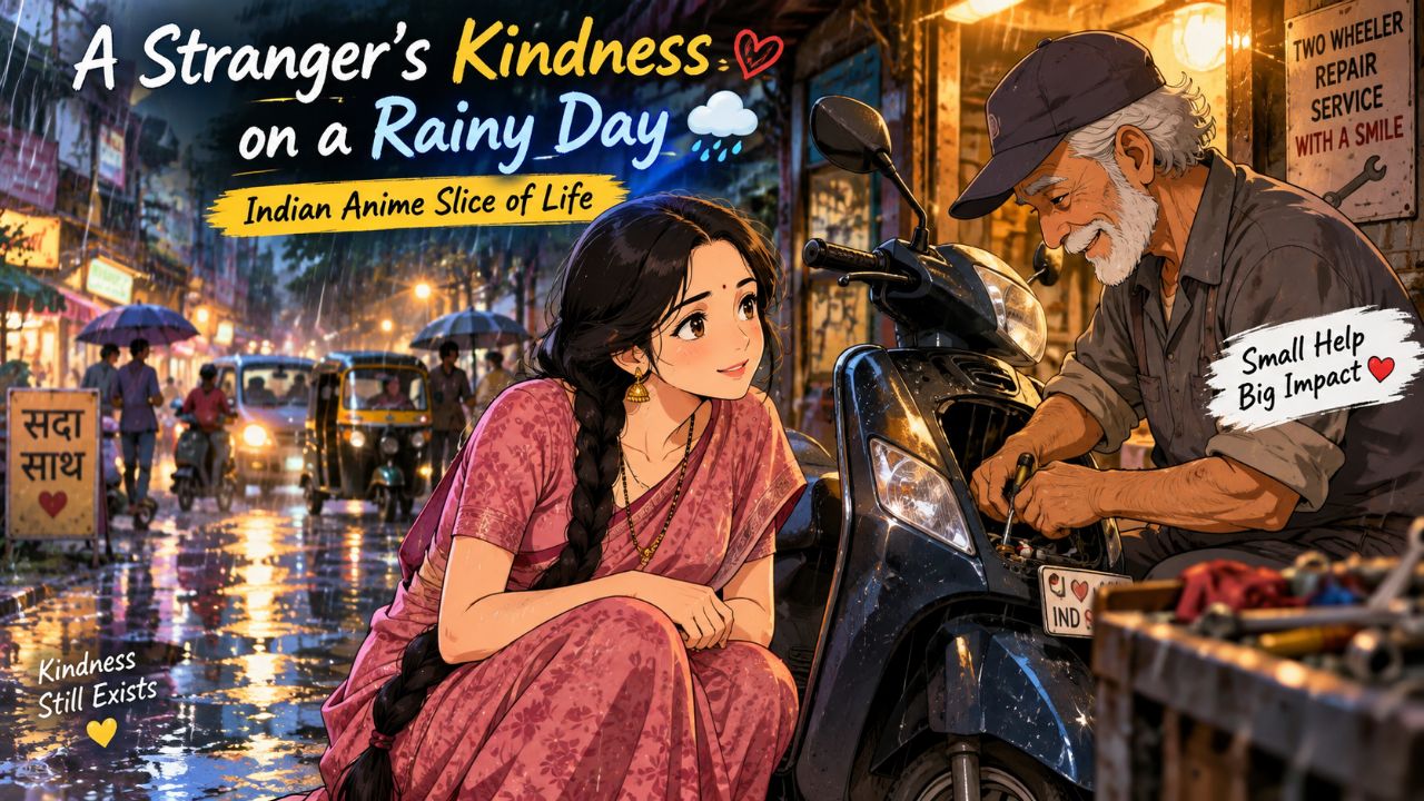 🌧️ A Stranger's Kindness on a Rainy Day 🛵💛 | Indian Anime Slice of Life ✨