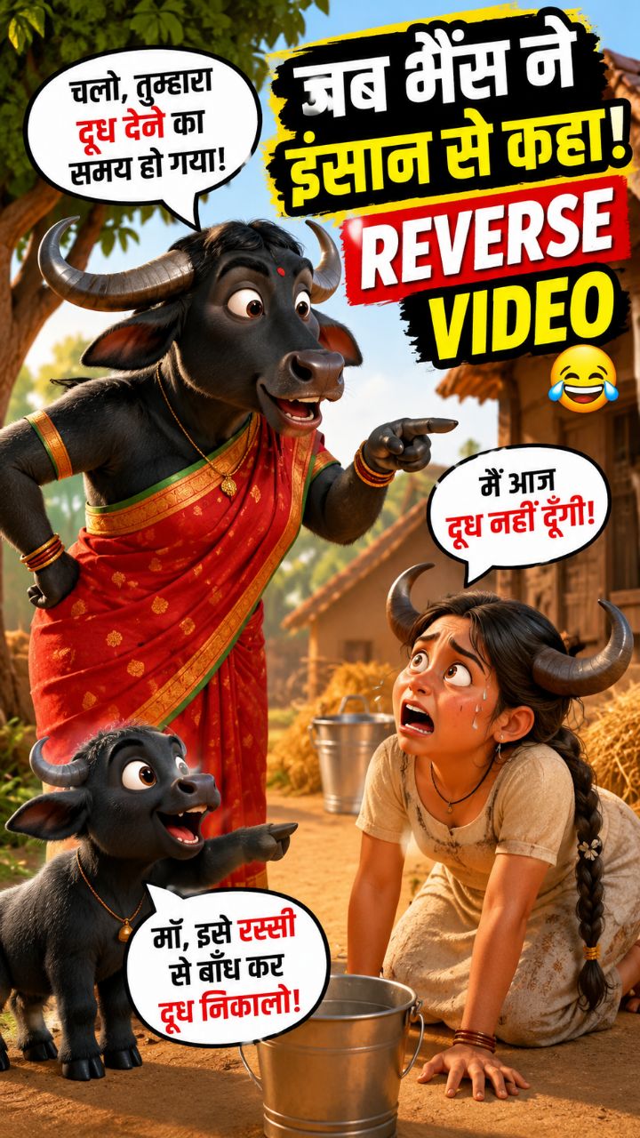 जब भैंस ने इंसान से कहा – चलो दूध देने का समय हो गया! 😂🐃 | Reverse Video