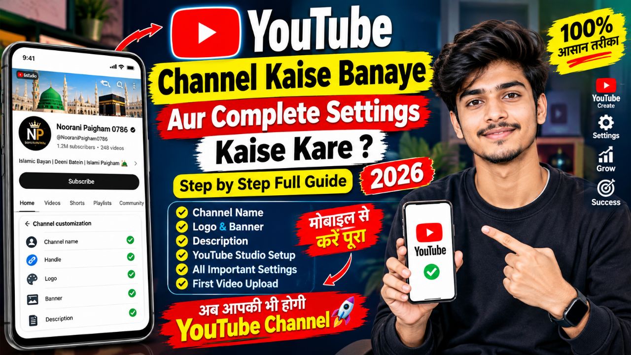 🔥 YouTube Channel Kaise Banaye Aur Complete Settings Kaise Kare? Full Guide 2026