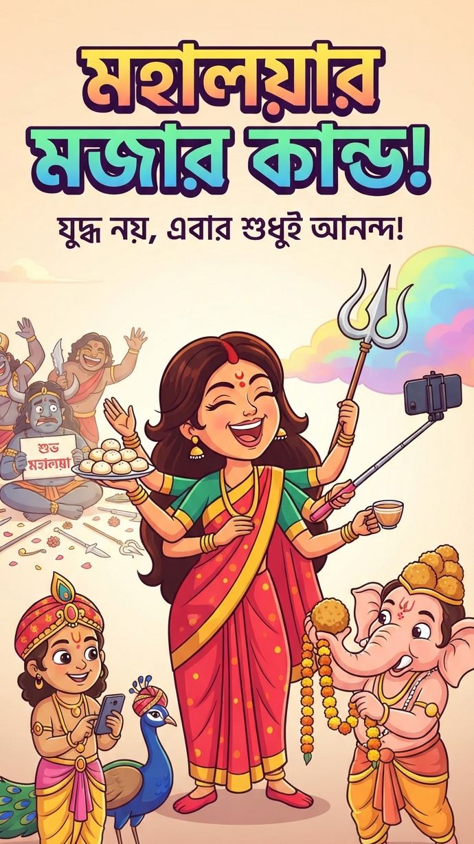 যখন মহালয়ার ভোরে যুদ্ধ বাদ দিয়ে মিষ্টিমুখ আর রিল বানানোর ধুম পড়ে যায়! 🥳🥮✨