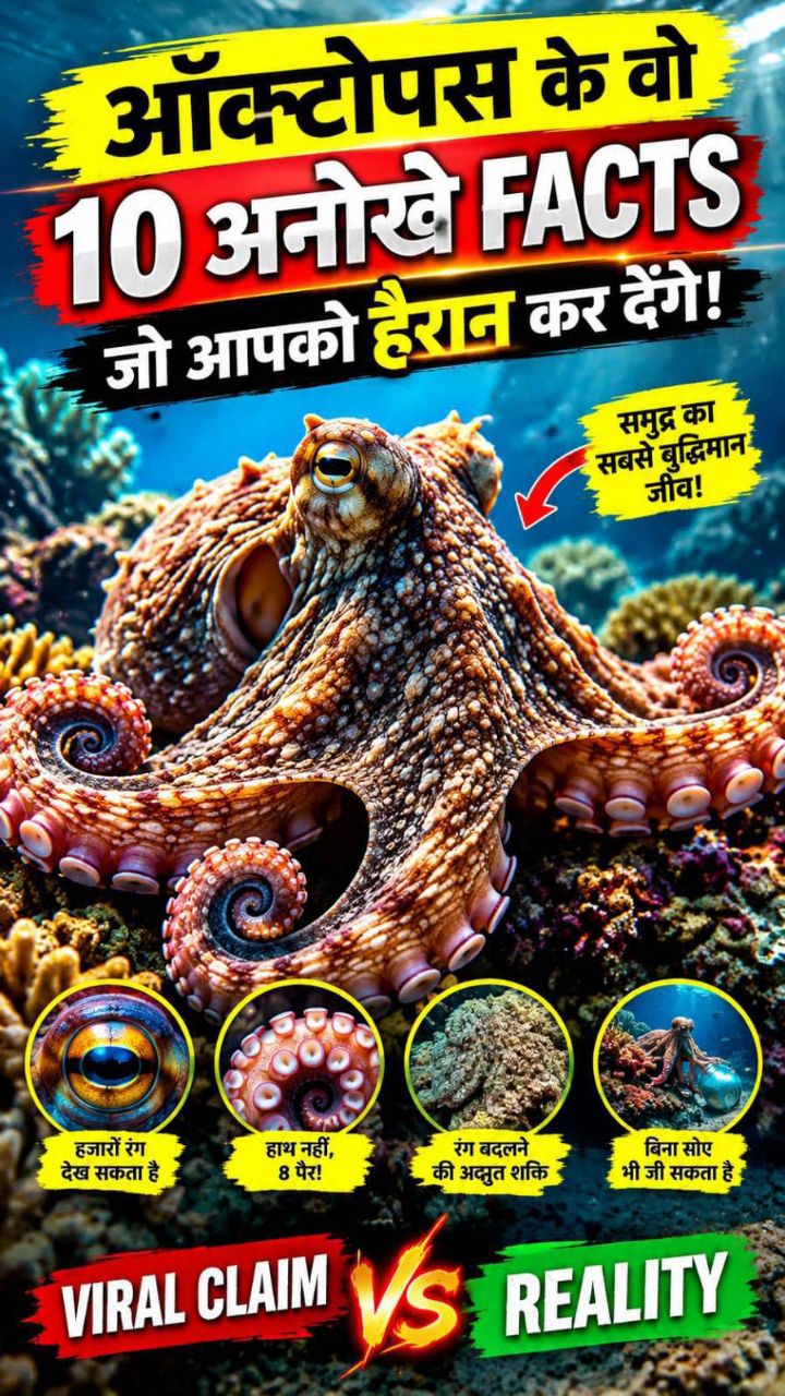 ऑक्टोपस के ये 10 FACTS जानकर दिमाग घूम जाएगा! 🐙😱 | Viral Vs Reality #Bideo #shorts