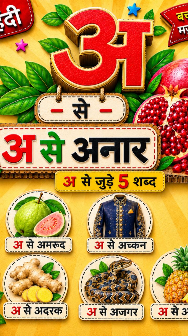 अ से अनार 🍎 | अ से जुड़े 5 शब्द | Hindi Varnamala | बच्चों के लिए मजेदार सीख | A Se Anar #shorts