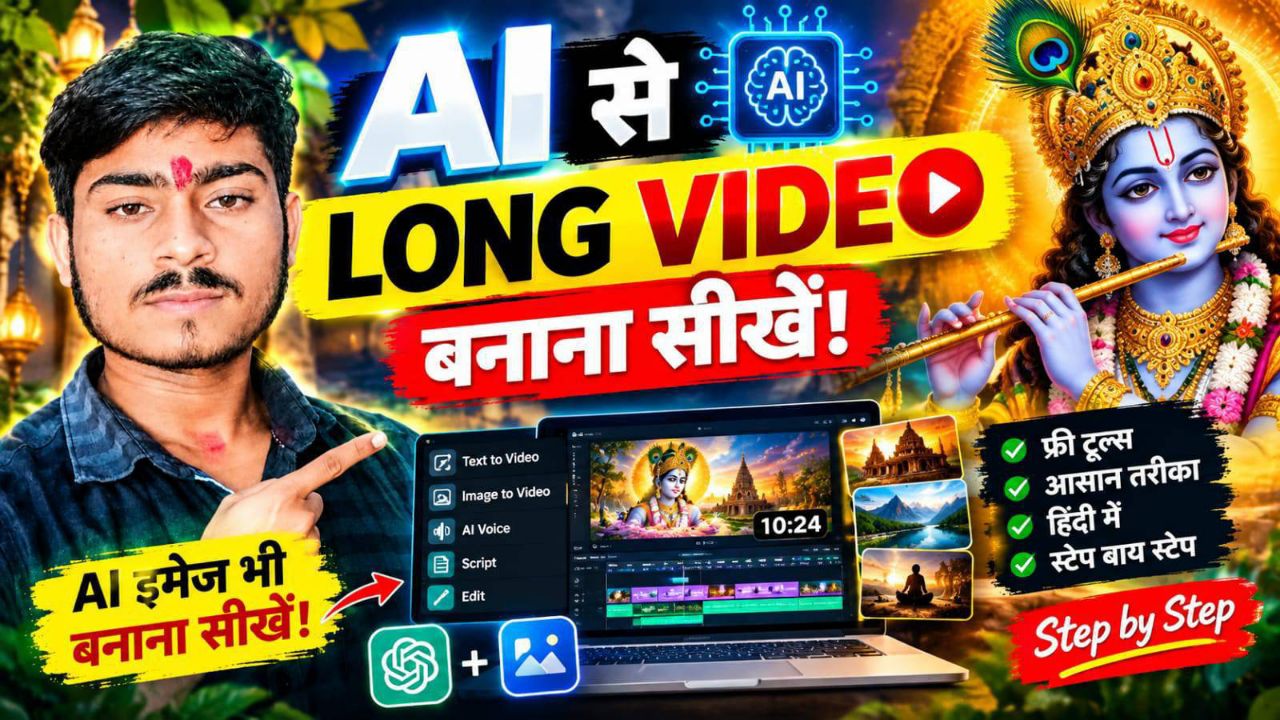 AI से LONG VIDEO कैसे बनाएं? 🤖 AI Images + AI Voice से पूरा वीडियो | Step by Step