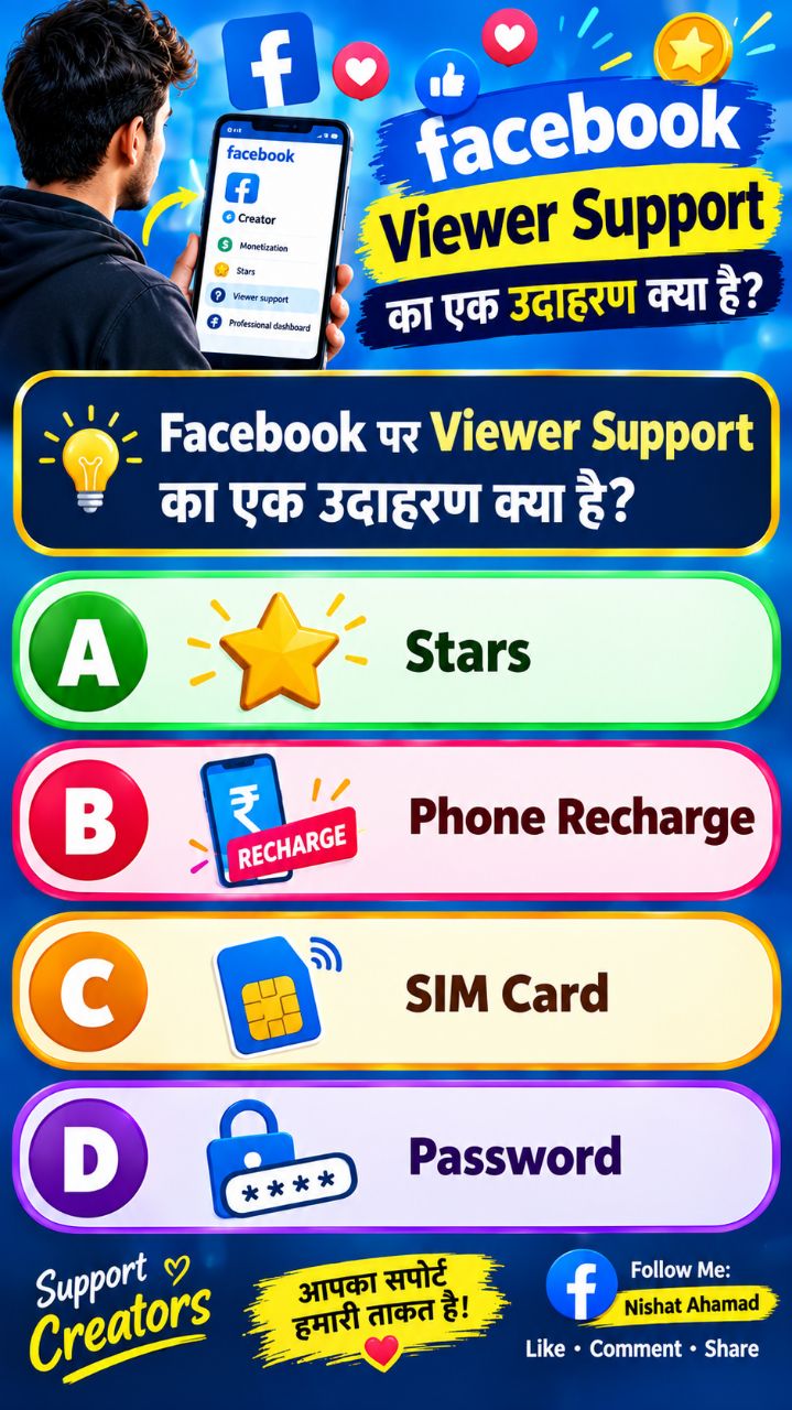 Facebook पर Viewer Support का उदाहरण क्या है? 🤔 | Facebook Quiz Part 1 #shorts #TechQuiz #HindiQuiz