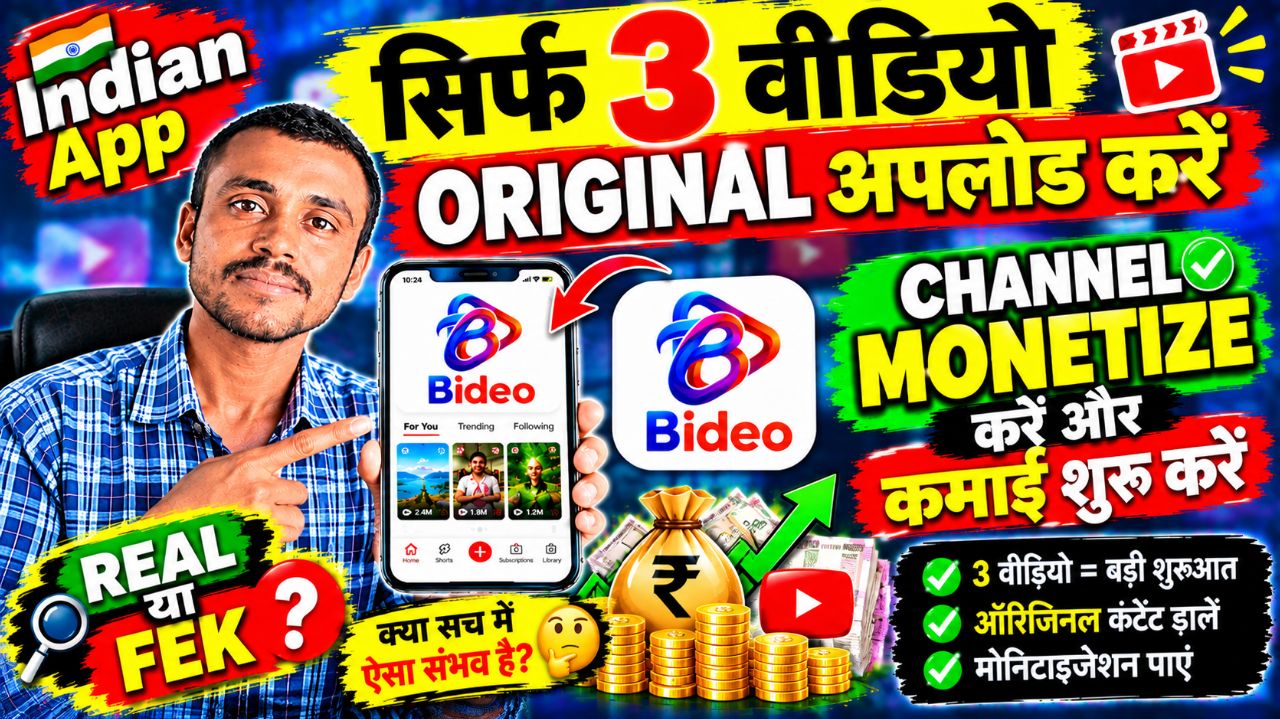 सिर्फ 3 Original Video से Channel Monetize? 😱 Bideo App Real है या Fake? पूरी सच्चाई |