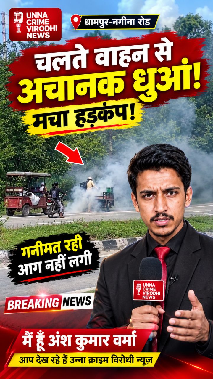 धामपुर-नगीना रोड पर चलते वाहन से अचानक निकला धुआं! 😱 मचा हड़कंप, टला बड़ा हादसा