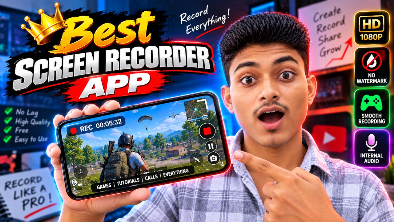 Best Screen Recorder App 🔥 | No Watermark & No Lag | 1080P Screen Recording App
