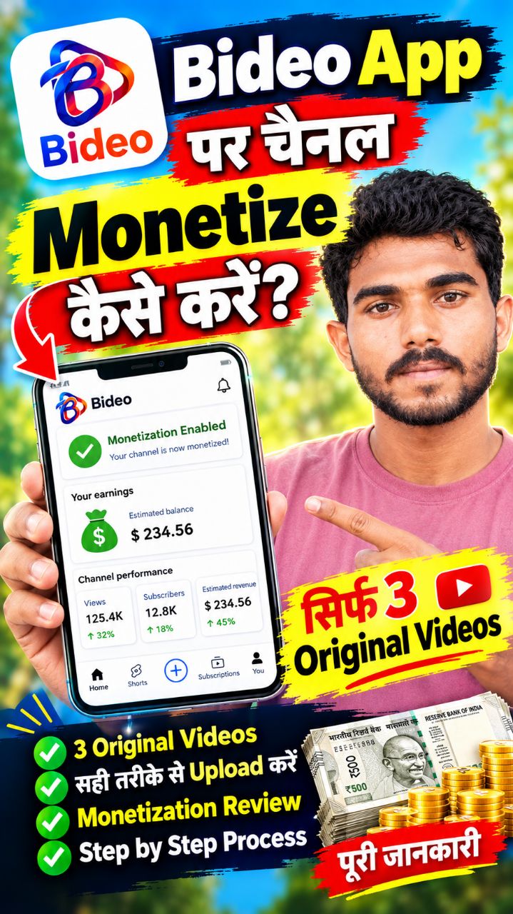 Bideo App पर खुद से Channel Monetize कैसे करें? | सिर्फ 3 Original Videos 🔥