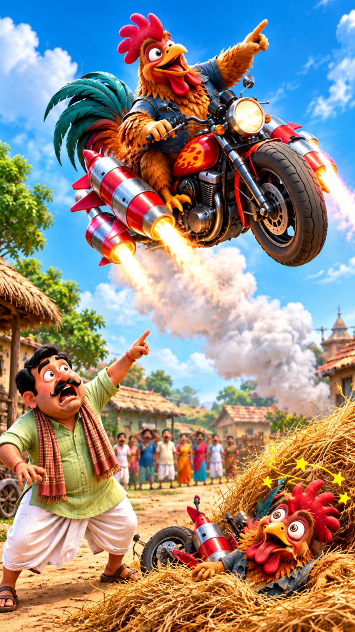 🔥 मुर्गे ने बना दी उड़ने वाली बाइक! 😱🐔🚀 लैंडिंग हुई फेल! 😂