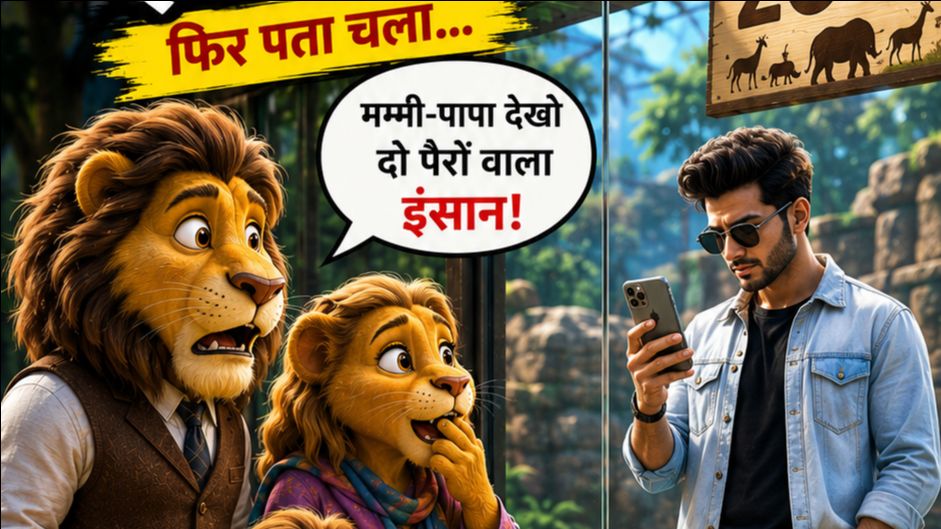 😂 शेर परिवार गया इंसान देखने! फिर पता चला इंसान की असली ताकत क्या है 🦁💰 | Funny Reverse Story