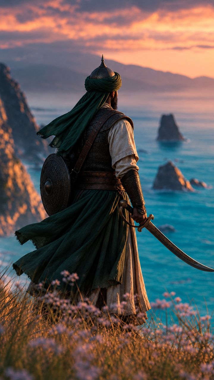 Aasman ki taraf nazar… ⚔️
Hawa chalti rahi, warrior khamoshi se khada raha.