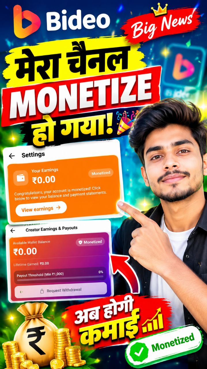 आज मेरा Bideo Channel Monetize हो गया! 😍🔥 | अब होगी कमाई 💰