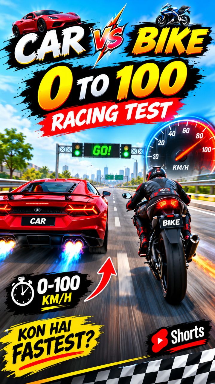 CAR vs BIKE 🏎️🏍️ | 0 to 100 KM/H Racing Test 😱🔥 Who Will Win? #Shorts #VishalGamer