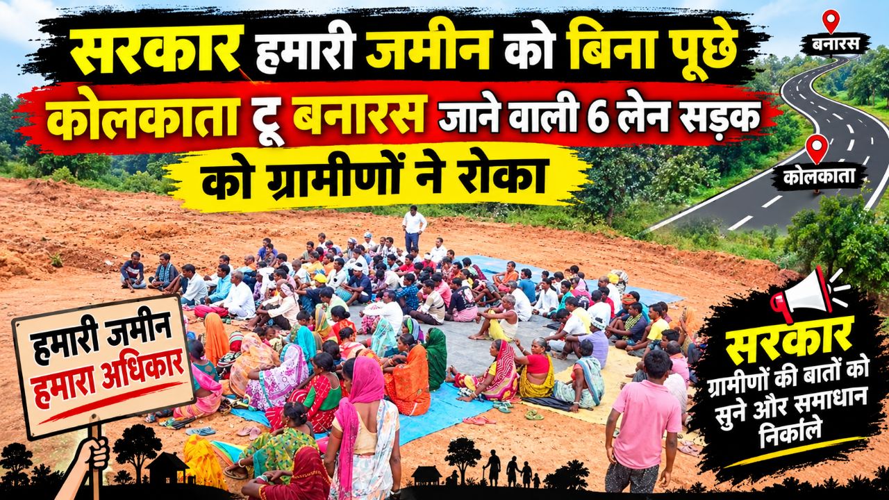 सरकार हमारी जमीन को बिना पूछे कोलकाता टू बनारस जाने वाली 6 line road को ग्रामीण लोगों ने रोका