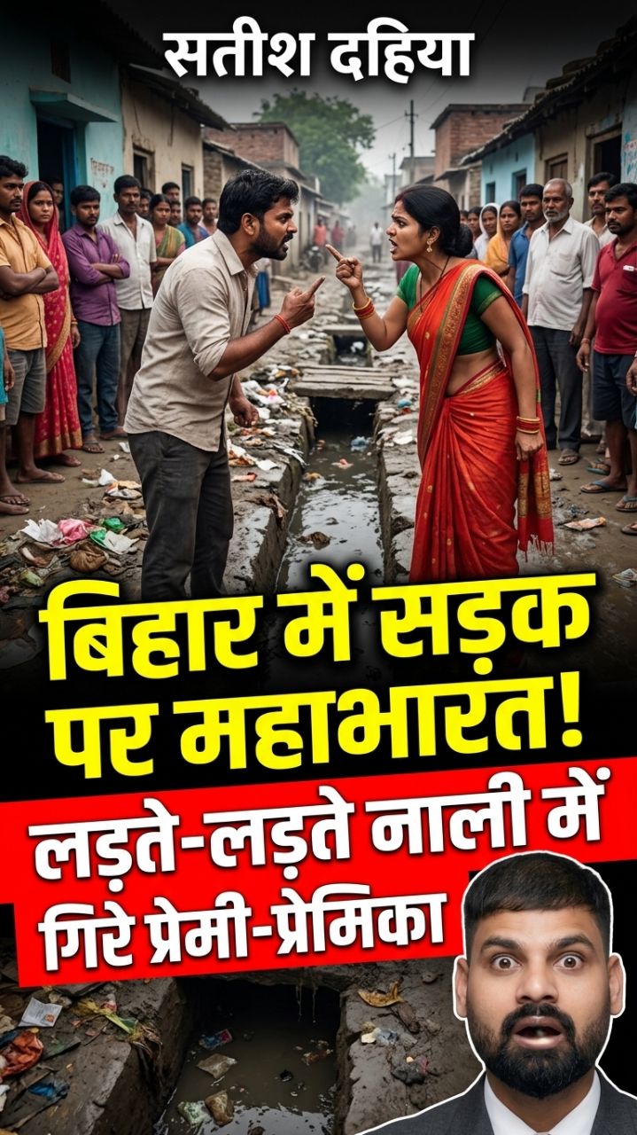 बिहार में सड़क पर हाईवोल्टेज ड्रामा! नाली में गिरे प्रेमी-प्रेमिका 😱🔥 #BiharViralVideo