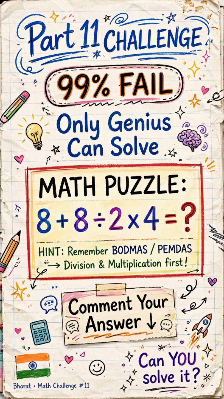 Part 11 - 8+8÷2x4=? Only Genius Can Solve 🧠 99% FAIL