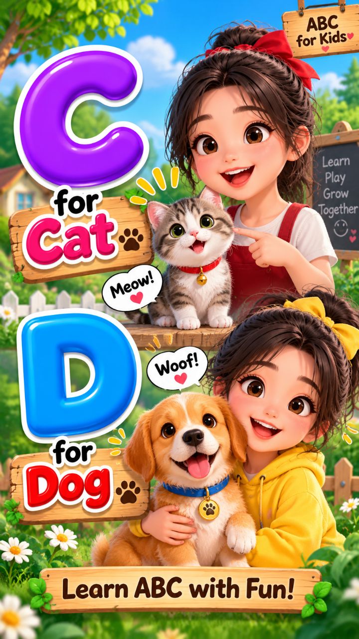 C for Cat 🐱 D for Dog 🐶 | Learn ABC | Kids Learning