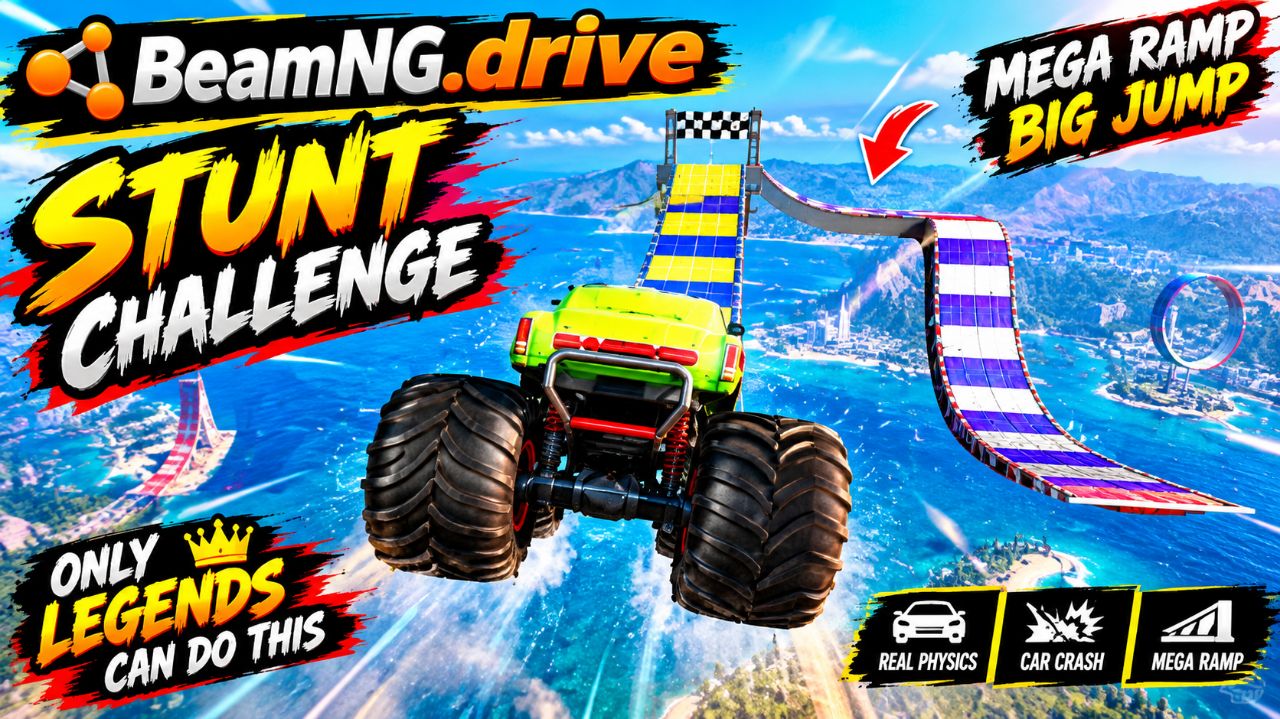 BeamNG.drive Stunt Challenge | Mega Ramp Monster Truck Jump
