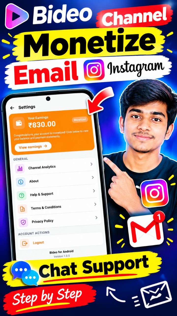 Bideo Channel Monetize Kaise Kare | Email & Instagram Support | Full Process