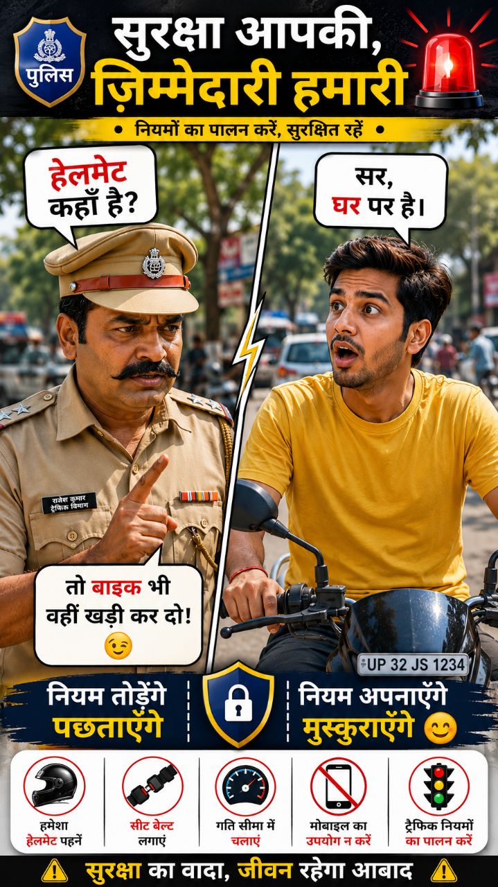 🚨 हेलमेट घर पर था... जवाब सुनकर पुलिस भी मुस्कुरा दी! 😂❤️ #ViralShorts​ #PoliceComedy​ #trending