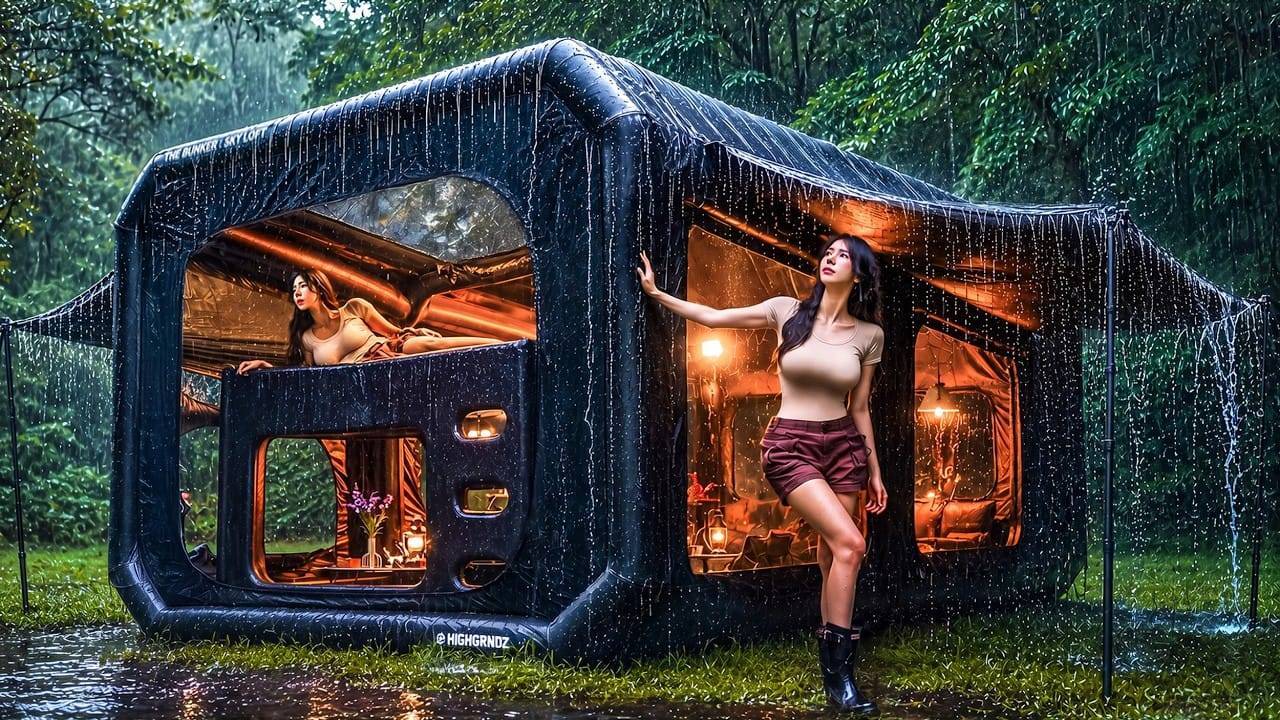 ☔ CAMPING IN THE RAIN WITH A LUXURY TWO-STORY INFLATABLE TENT @Faijan khan