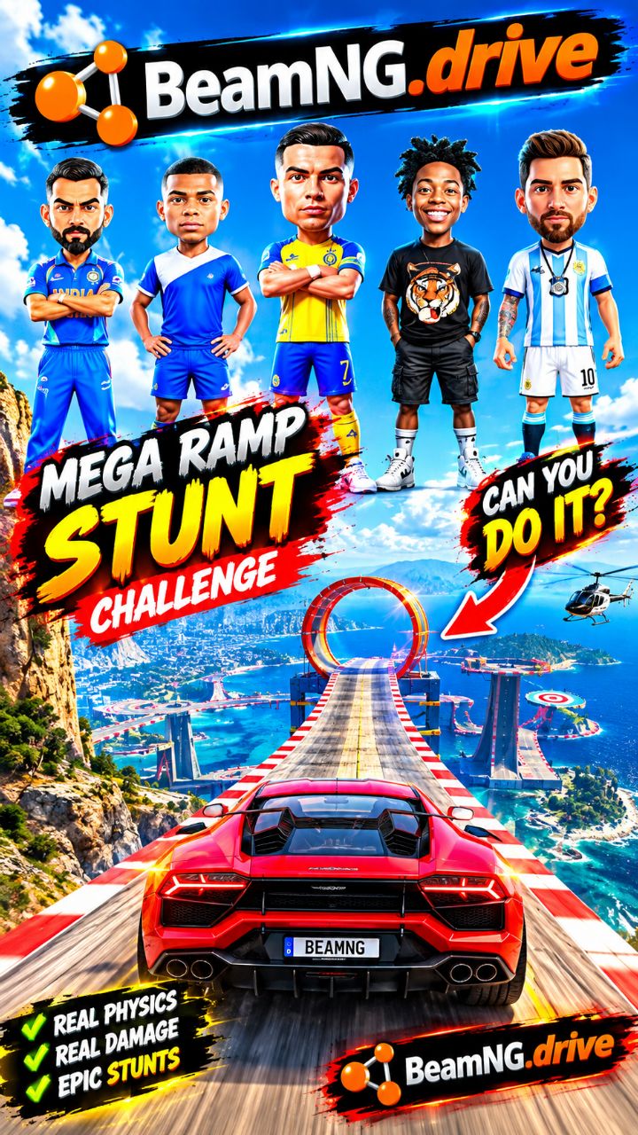 BeamNG.drive Mega Ramp Stunt | Crazy Car Jump Challenge