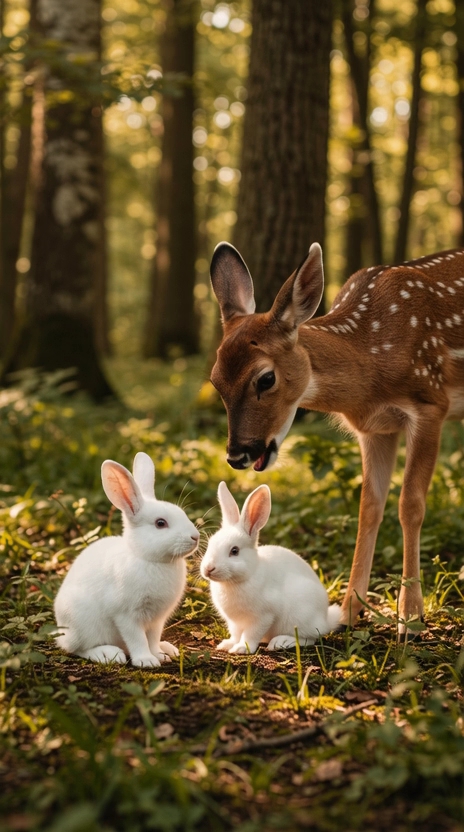 Cute Rabits With Deer