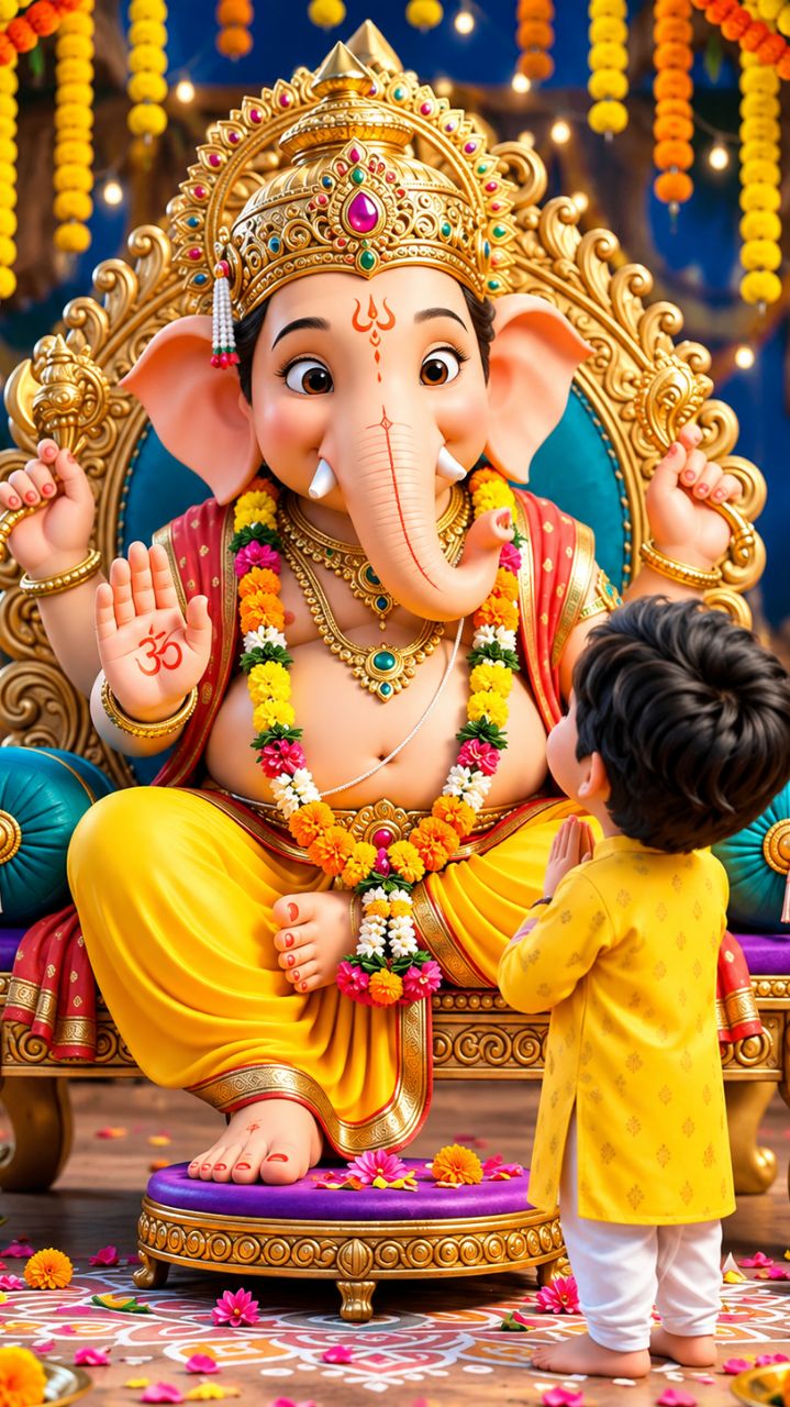 गणपति बप्पा का आशीर्वाद ❤️🙏 | बच्चे ने किए गणेश जी के दर्शन | 3D Cartoon Ganesh Video