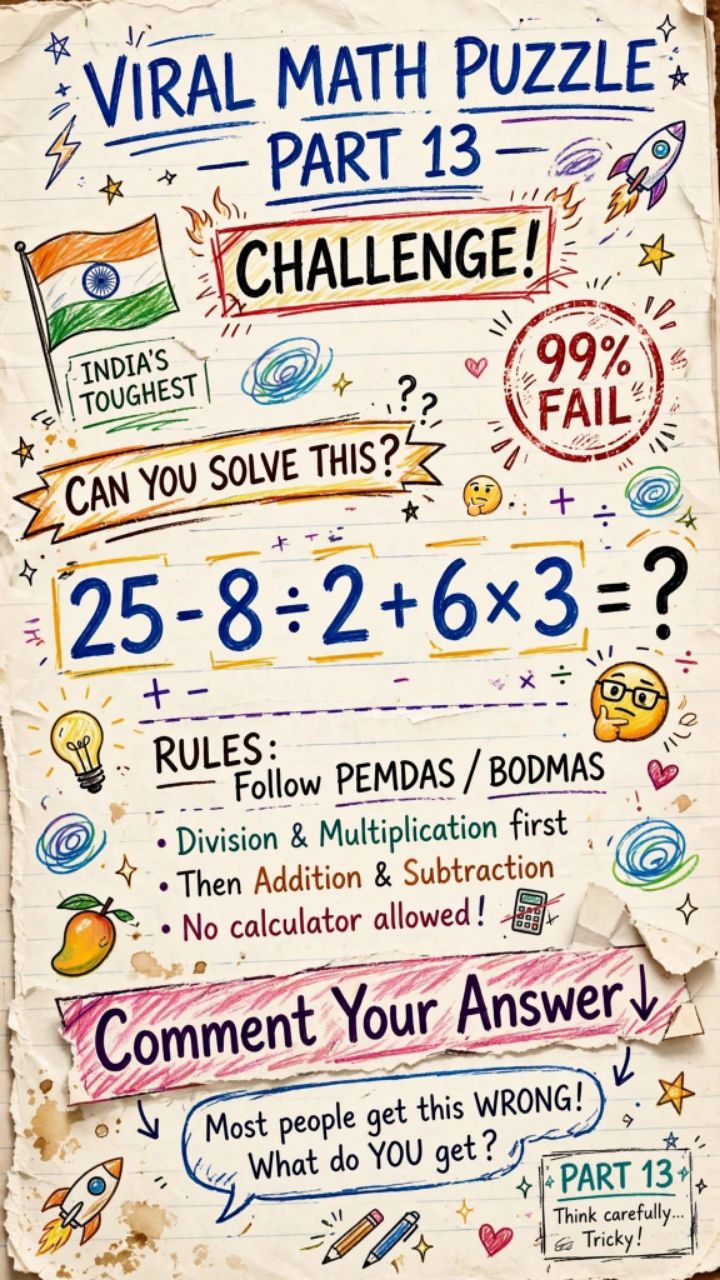 Part 13 - 25-8÷2+6x3=? 99% FAIL Challenge
