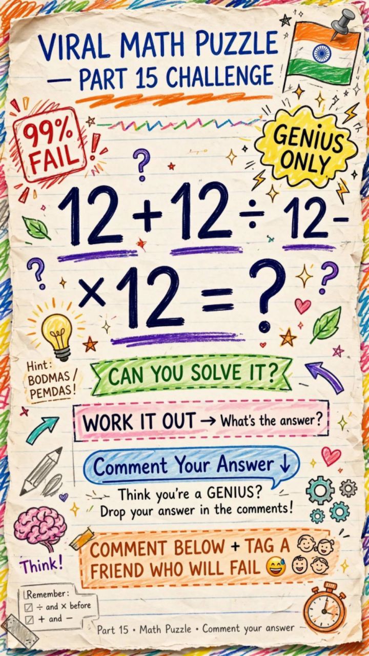 Part 15 - 12+12÷12x12=? GENIUS ONLY