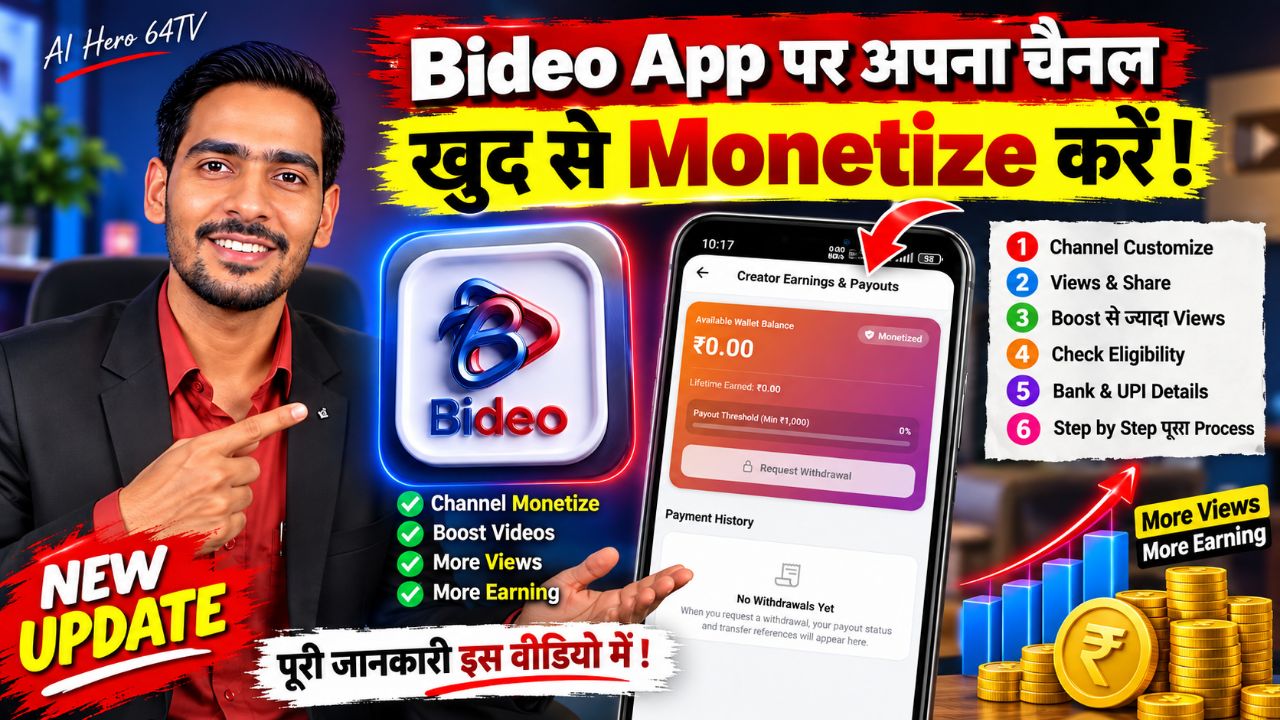 Bideo पर खुद से Channel Monetize करें 😱 | New Update + Boost से ज्यादा Views @Bideo