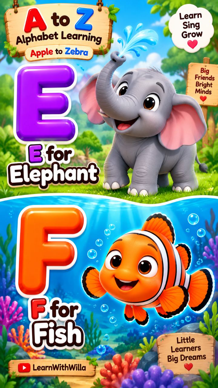 E for Elephant 🐘 F for Fish 🐟 | Learn ABC | Kids Learning