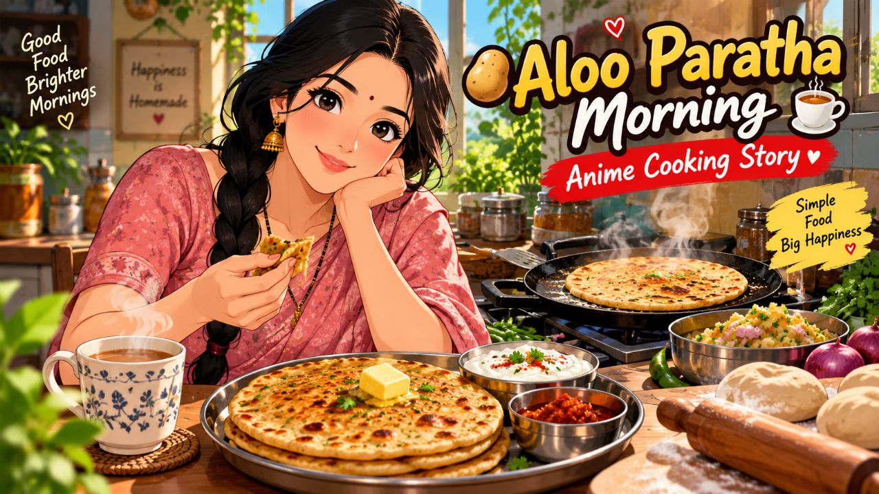 🥔✨ Aloo Paratha Morning 🌅 | Cozy Indian Anime Cooking Story ❤️🍵 #Shorts #Anime #AlooParatha