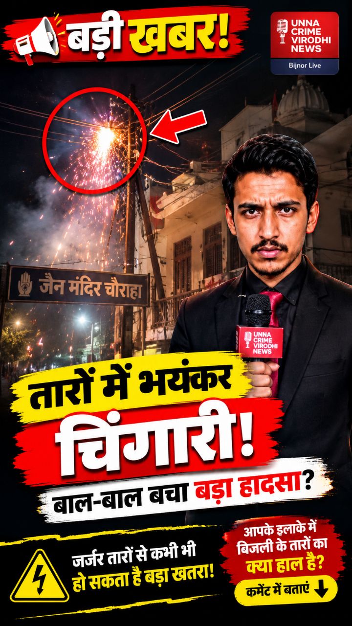 जैन मंदिर चौराहे पर तारों में भयंकर चिंगारी! 😱 बाल-बाल बचा बड़ा हादसा | Bijnor News