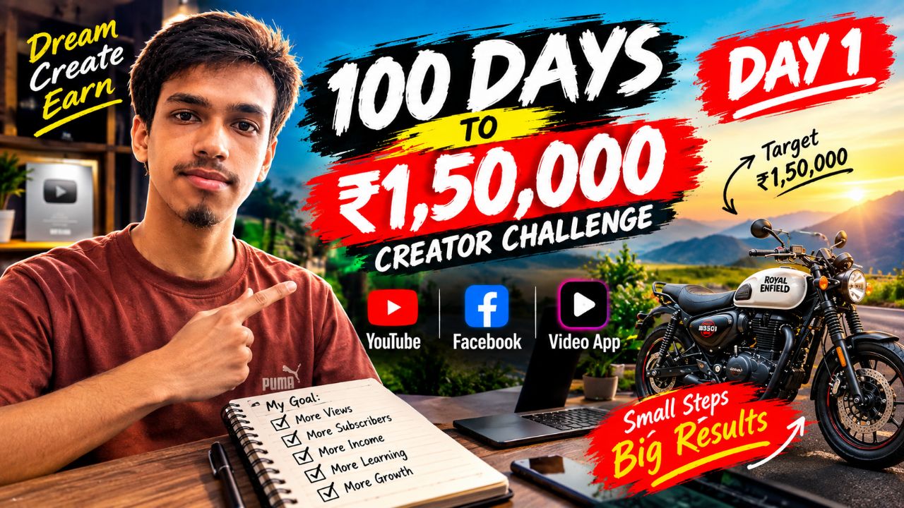 100 Days Challenge 🚀 ₹1,50,000 Earn কৰাৰ লক্ষ্য | Day 1 | YouTube + Facebook + Video App | Creator