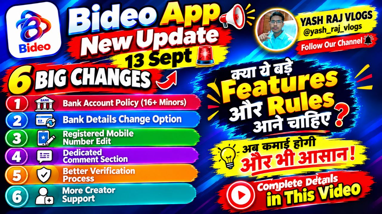 ​क्या Bideo App में Minor Bank Account, Copyright Rules, Number Edit और Comment Section जैसे 6 ऑप्शं
