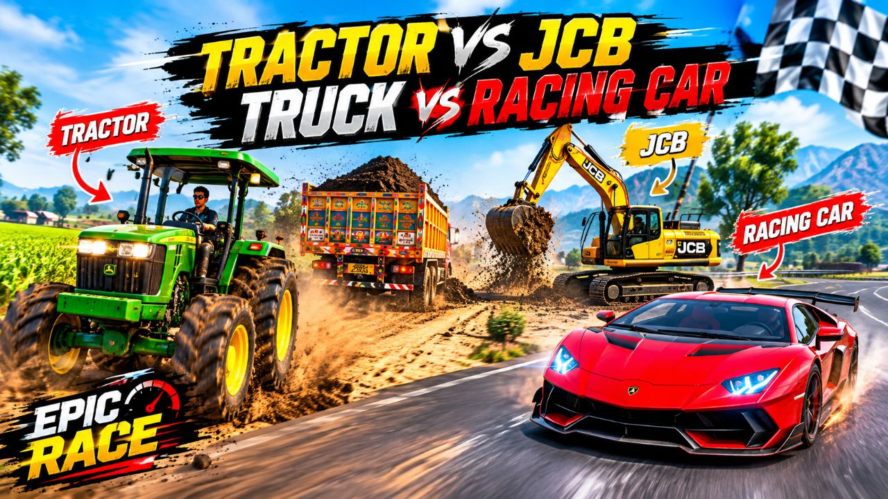 Tractor vs JCB vs Racing Car 🔥 | Crazy Truck Driving Gameplay | Epic Race & Missions