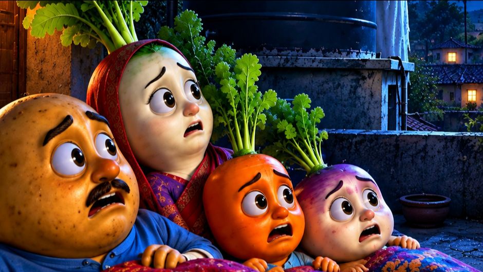 😱 रात में टंकी के पीछे दिखा डरावना भूत | आलू के परिवार के साथ हुआ भयानक हादसा 😨 | Hindi Cartoon St