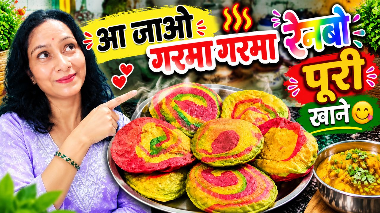 आज बनाई गरमा गरम रंग बिरंगी rainbow🌈पुरी #@Bindaasveena @Bideo @Amit Isroga Tech @#vlog