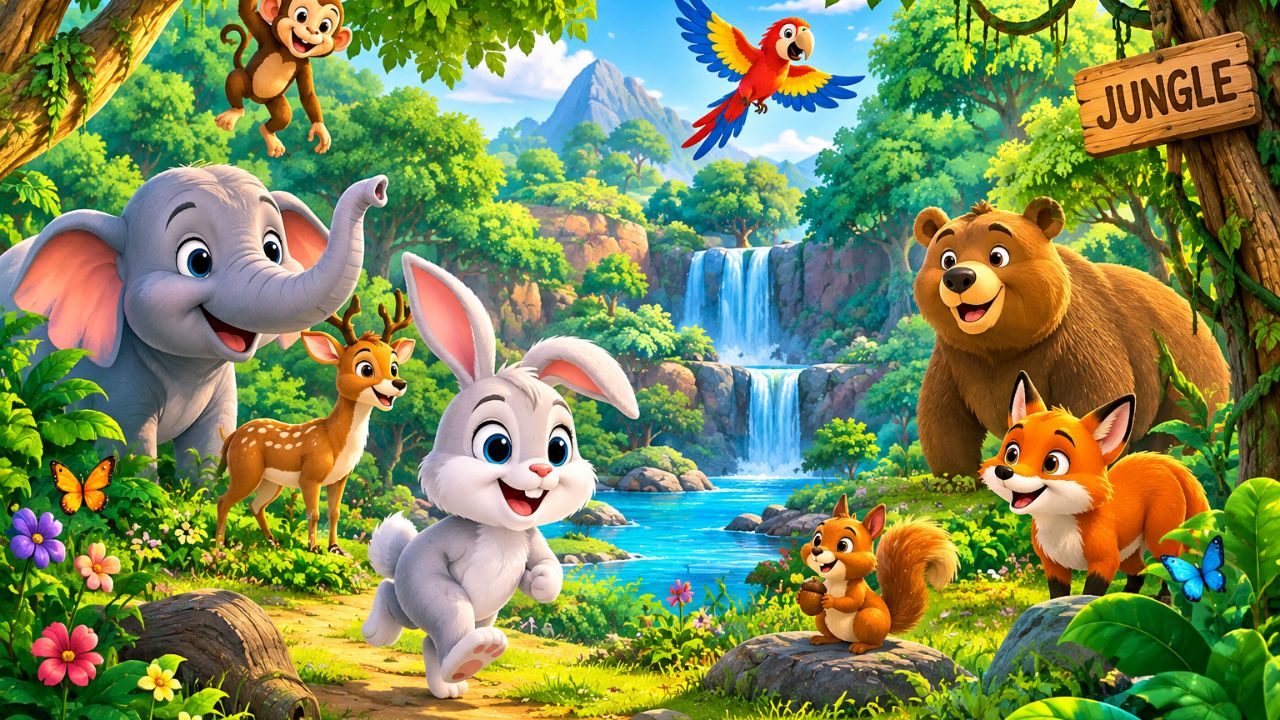 “जंगल के प्यारे दोस्तों की मजेदार कहानी 🐒🐘🦊 | Jungle Cartoon Story”