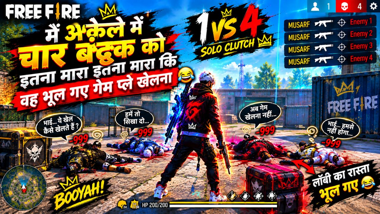 🔥 अकेले ने 4 बंदों को इतना मारा 😂 | गेम खेलना ही भूल गए 🤣 | 1 VS 4 INSANE CLUTCH | Free Fire🔥 अक