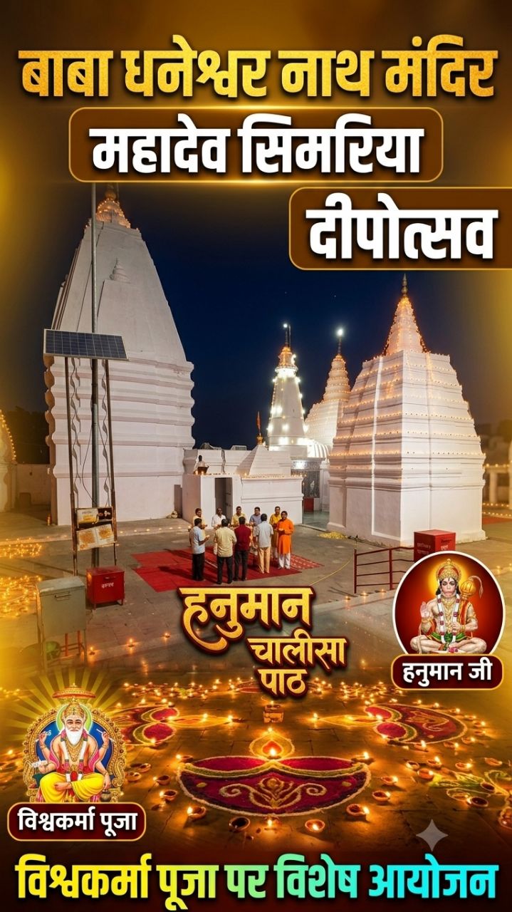 विश्वकर्मा पूजा पर बाबा धनेश्वर नाथ मंदिर में दीपोत्सव, सामूहिक हनुमान चालीसा का पाठ