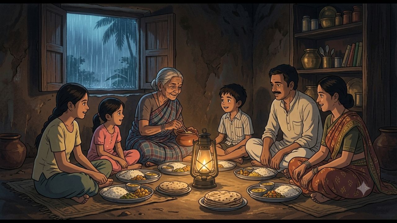 "Monsoon Power Cut Dinner -90s Indian Village Life"