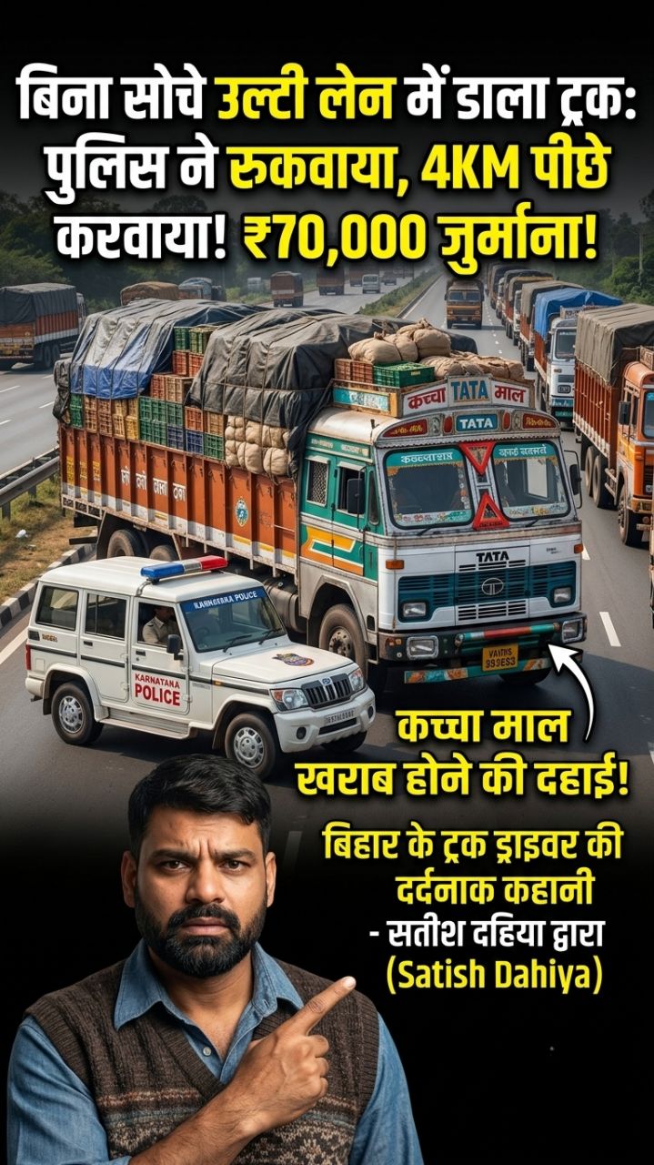 बिना सोचे उल्टी लेन में डाला ट्रक: 4KM पीछे करवाया, ₹70,000 जुर्माना! 🚨🚛 #TrafficRules #Truck