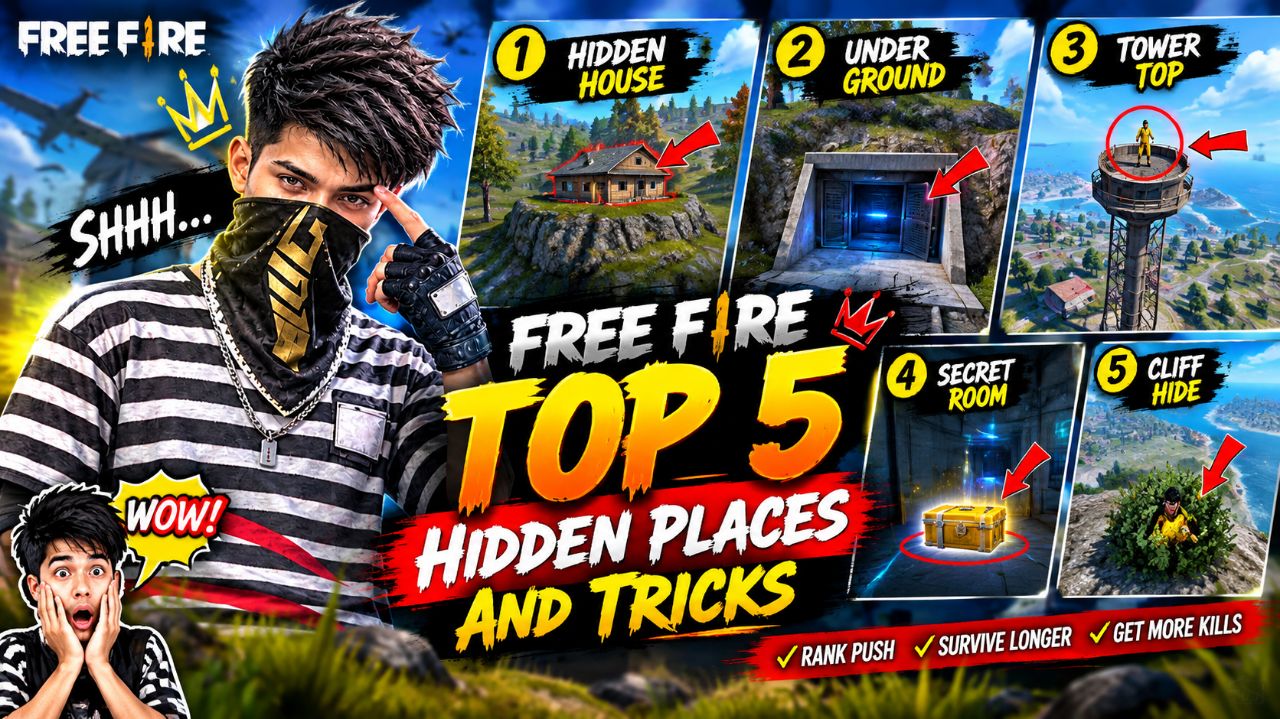 FREE FIRE TOP 5 HIDDEN PLACES 😱🔥 | Secret Tricks You MUST Know!