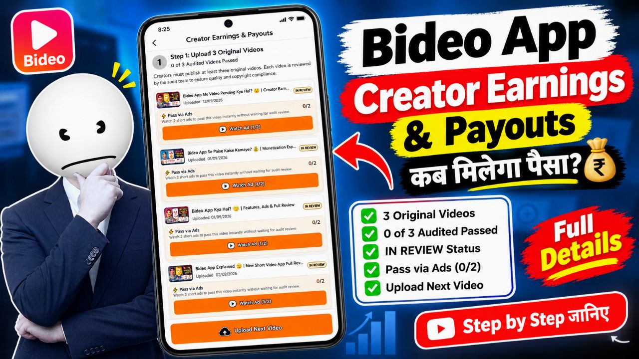 Bideo App Creator Earnings & Payouts 😱 | 3 Original Videos & Pass via Ads 0/2 Explained
